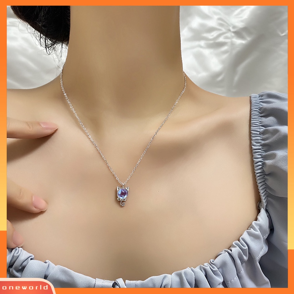 [EONE] Rantai Klavikula Batu Bulan Mengkilap Elegan Gaya Korea Rantai Yang Dapat Disesuaikan Pakaian Sehari-Hari Kasual Indah Choker Kalung Untuk Hadiah