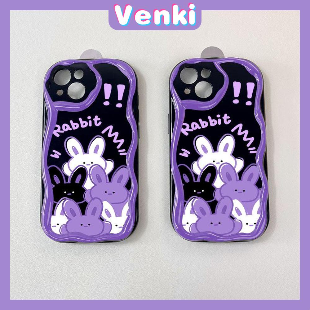 VENKI - For iPhone 11 iPhone Case 3D Curved Edge Wave Glossy Black TPU Airbag Shockproof Camera Cover Purple Bunny Compatible with iPhone 14 13 Pro max 12 Pro Max xr xs max 7Plus