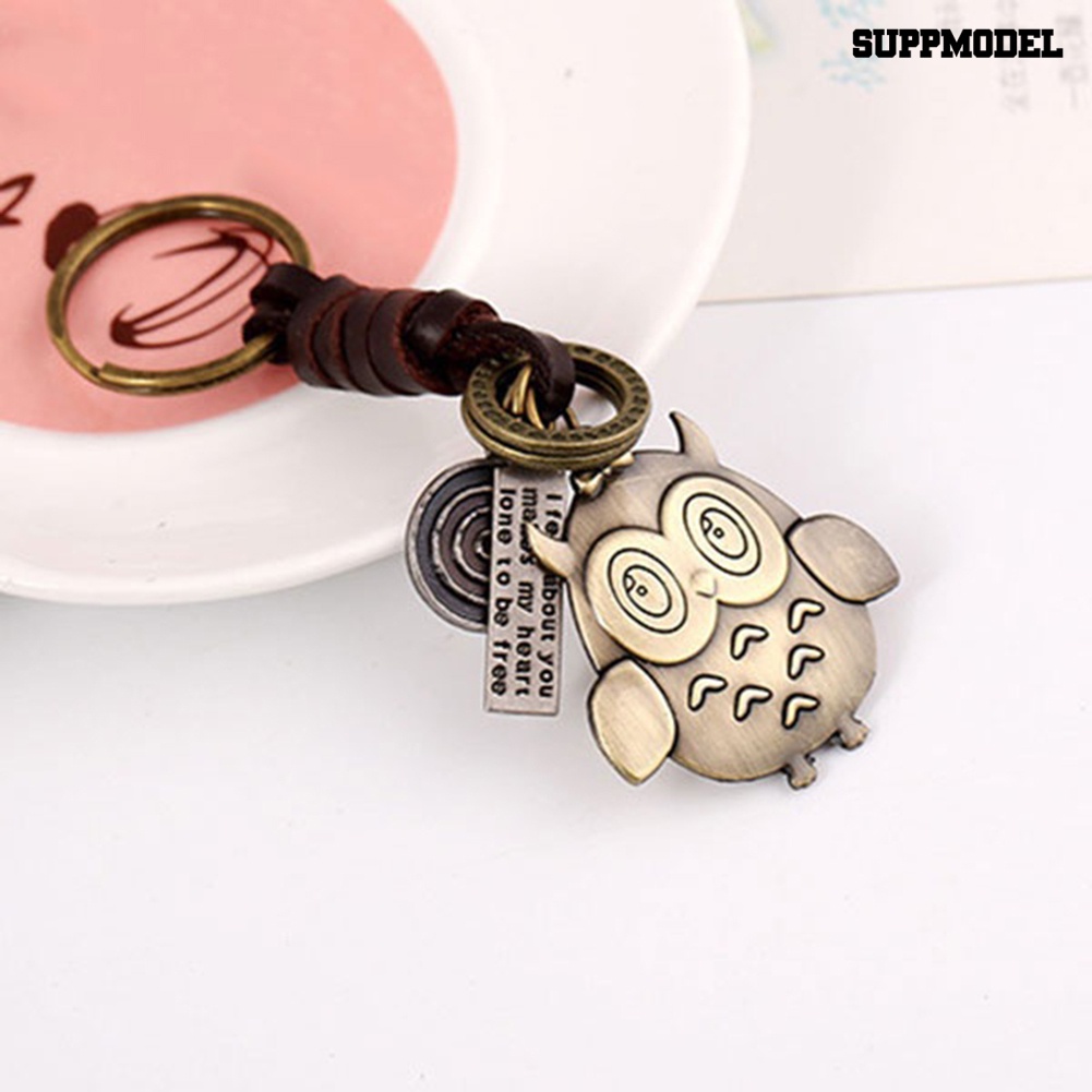 [SM Otomatis] Punk Lovely Owl Liontin Vintage Menenun Gantungan Kunci Dikepang Kulit Imitasi Key Ring