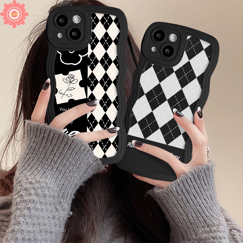 Case Untuk Realme C53 C55 C12 C33 C25Y C11 C25s C21Y C35 C25 C15 10 9i 7 5 6i 8 5s 8i 5i 9 Pro+7i C20A C3 C30 C20 C17 Romantic Art Gallery Checkerboard Bunga Lembut Bergelombang Penutup Tepi