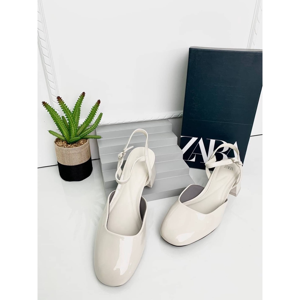 SEPATU WANITA ZS525 ELEGANT WHITE BLOCK HEELS PREMIUM IMPORT