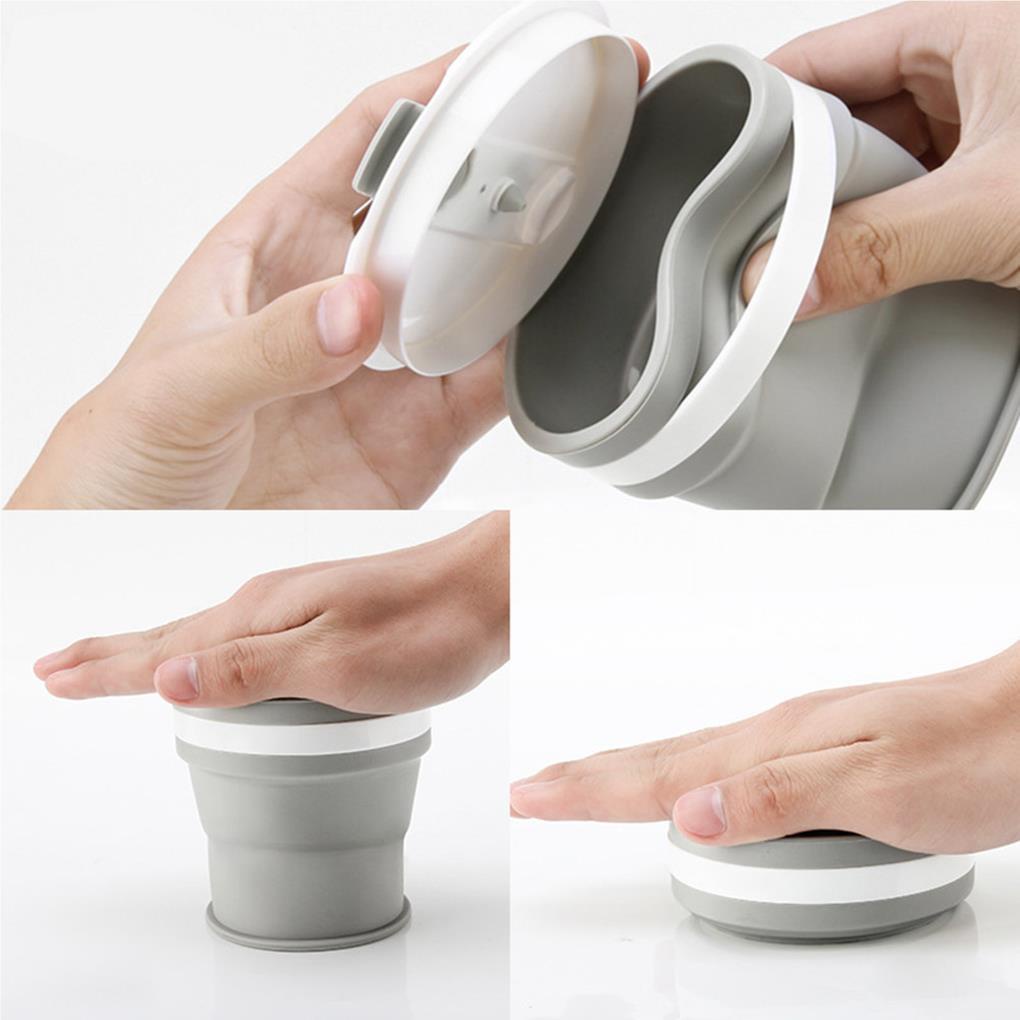 Silicone Collapsible Cup Gelas Minum Teleskopik Portable Dengan Penutup Untuk Travel Camping