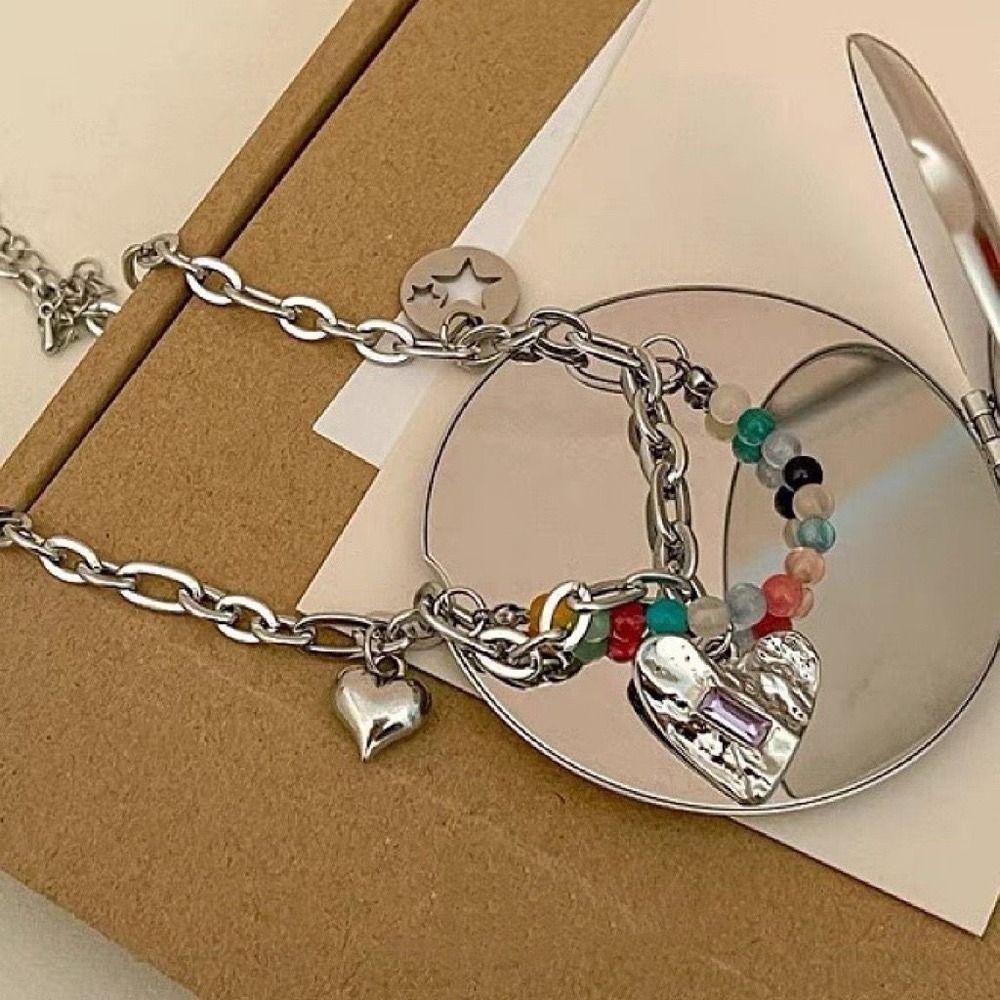 Mxbeauty Y2K Wanita Kalung Trendi Indah Halus Mutiara Busur Hati Tergantung Manik-Manik Paduan Gadis Choker