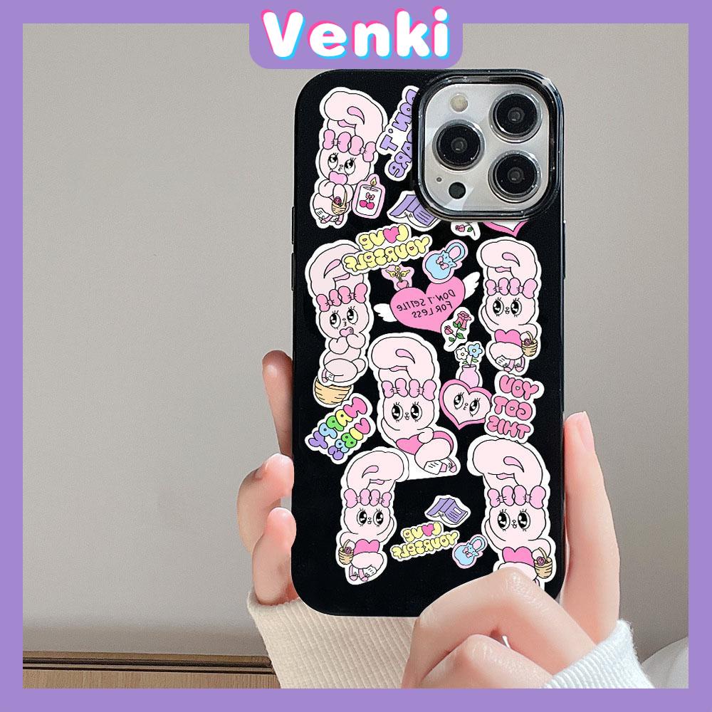 VENKI - For iPhone 11 iPhone Case Black Glossy TPU Soft Case Shockproof Protection Camera Happy Cute Bunny Compatible with iPhone 14 13 Pro max 12 Pro Max xr xs max 7Plus 8Plus