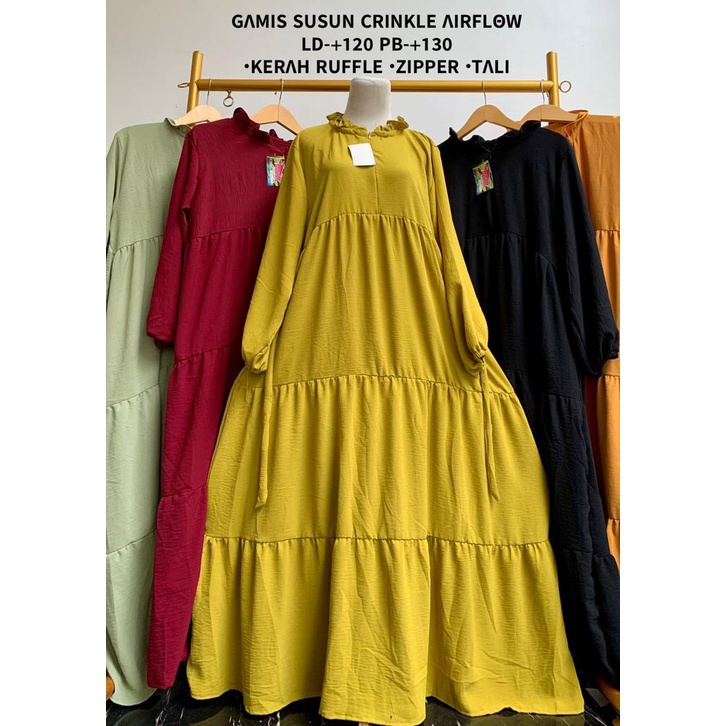 Terlaris BAJU GAMIS DEWASA SUSUN CRINKLE POLOS