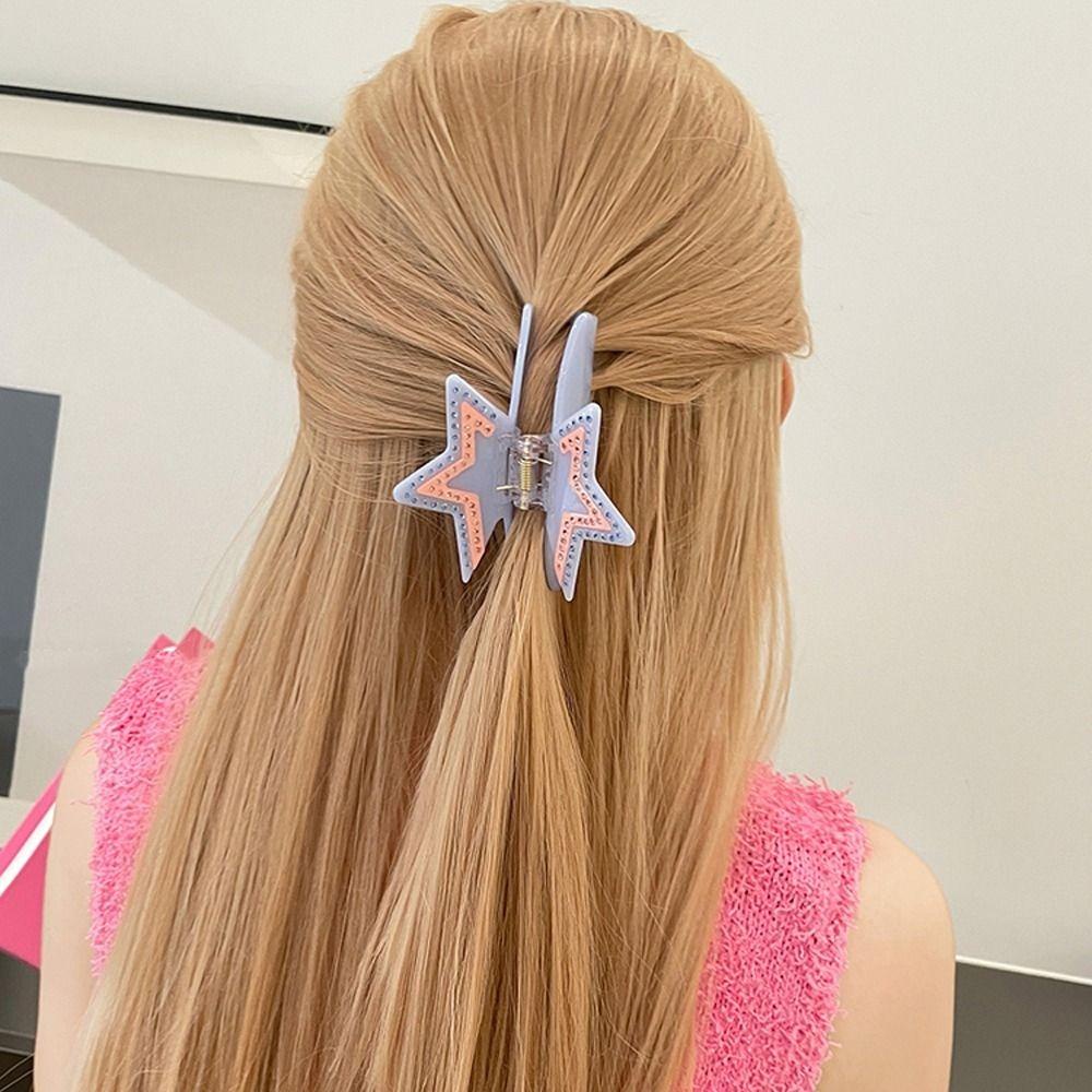 Fishstick Star Acetate Hair Claw Elegant Sweet Y2k Style Hair Crab Clip Ponytail Holder Besar Hairgrips Zircon Korea Jepit Rambut