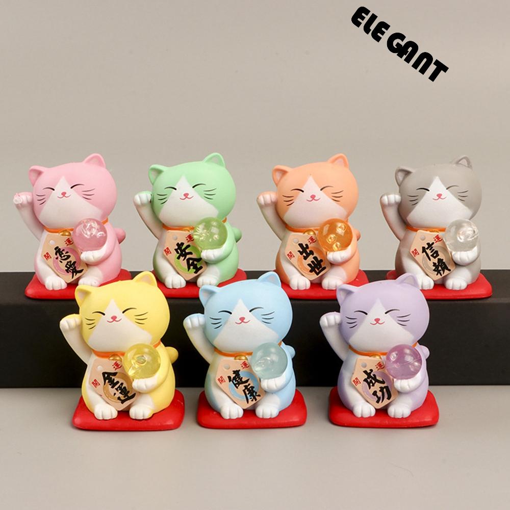 [Elegan] Lucky Cat Figurine 3D Kartun Hadiah Mobil Desktop Ornamen Kaca Dekorasi Decoration Craft