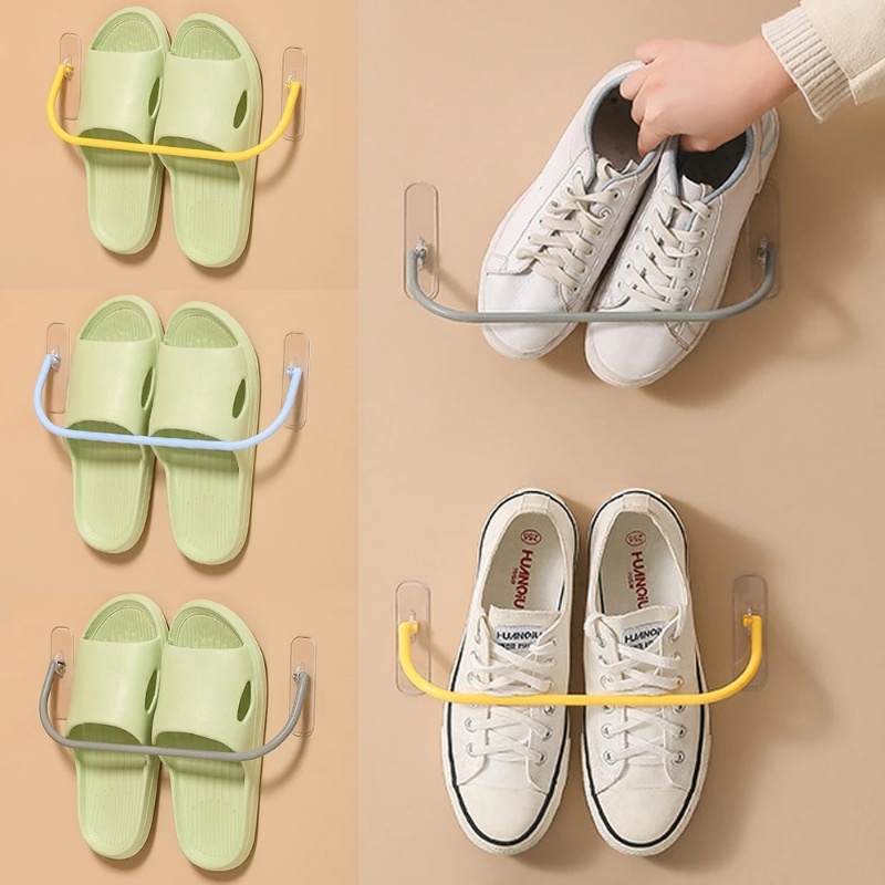 Rak Sandal Tempel Dinding Sederhana Kamar Mandi/Tanpa Meninju Gantungan Sandal Kait Sepatu Draining Storage Shelves