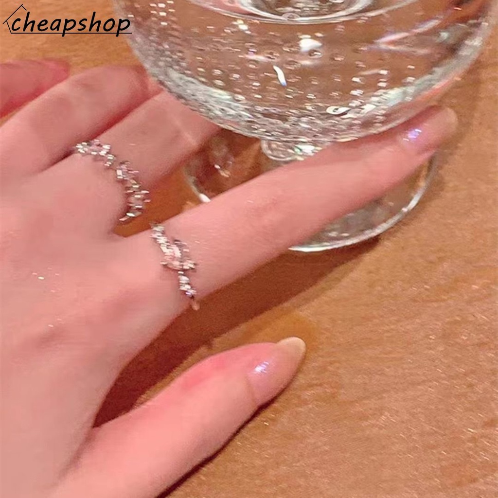 Ifyou Cincin Kristal Zirkon Merah Muda Manis Hati Silver Rings Untuk Aksesoris Perhiasan Wanita