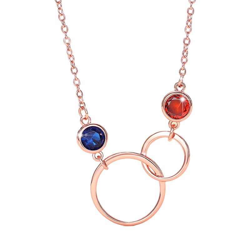 Kalung Rantai Klavikula Lingkaran Ganda Sederhana Bergaya Untuk Wanita Kepribadian Biru/Orange CZ Aksesoris Fashion Perhiasan Baru