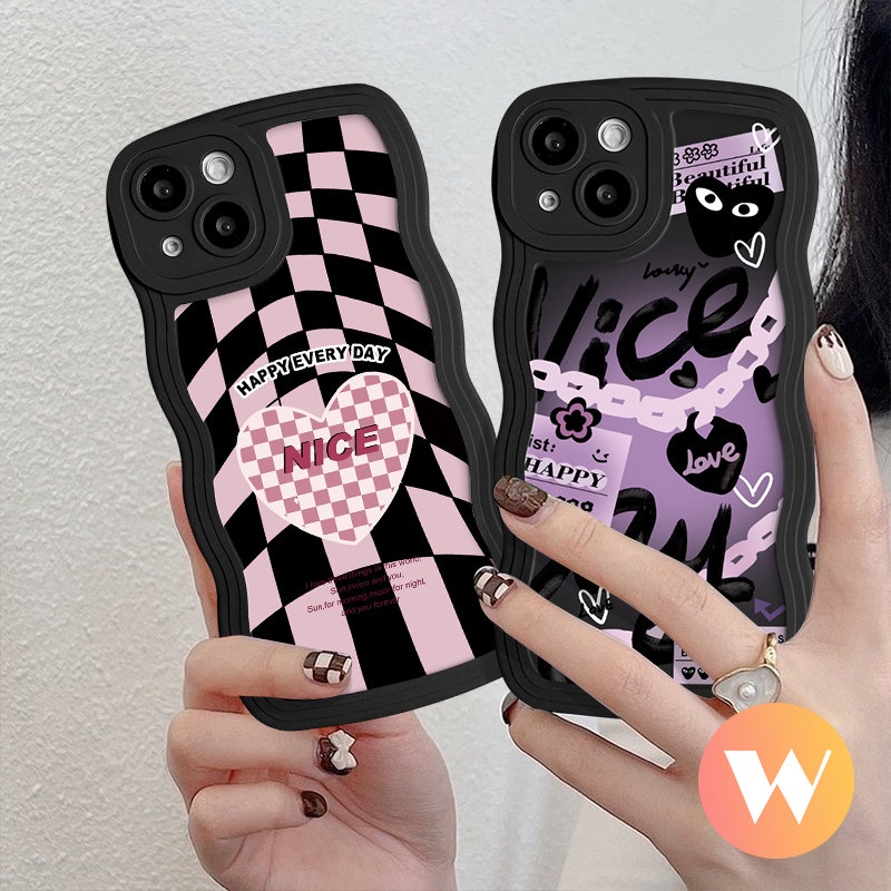 Untuk Redmi Note11 9s 9 10 Pro 10s 11s 8 Redmi A1 9T 9A 9C 10 10C A1+12C 9 10A Mi 11T Pro POCO M3 NFC Pro X3 Wavy Edge Soft Tpu Ins Fashion Cool Checkerboard Nice Love Case Hati