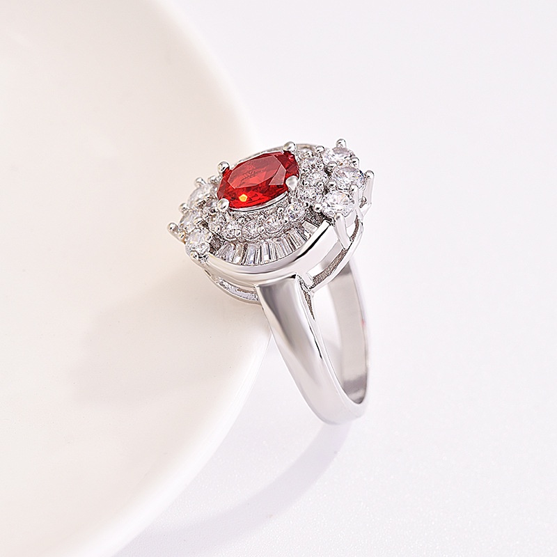 Goldkingdom Aksesoris Perhiasan Fashion Ready Stock Bertatahkan Tangga Ruby Cincin Persegi Cincin Pertunangan