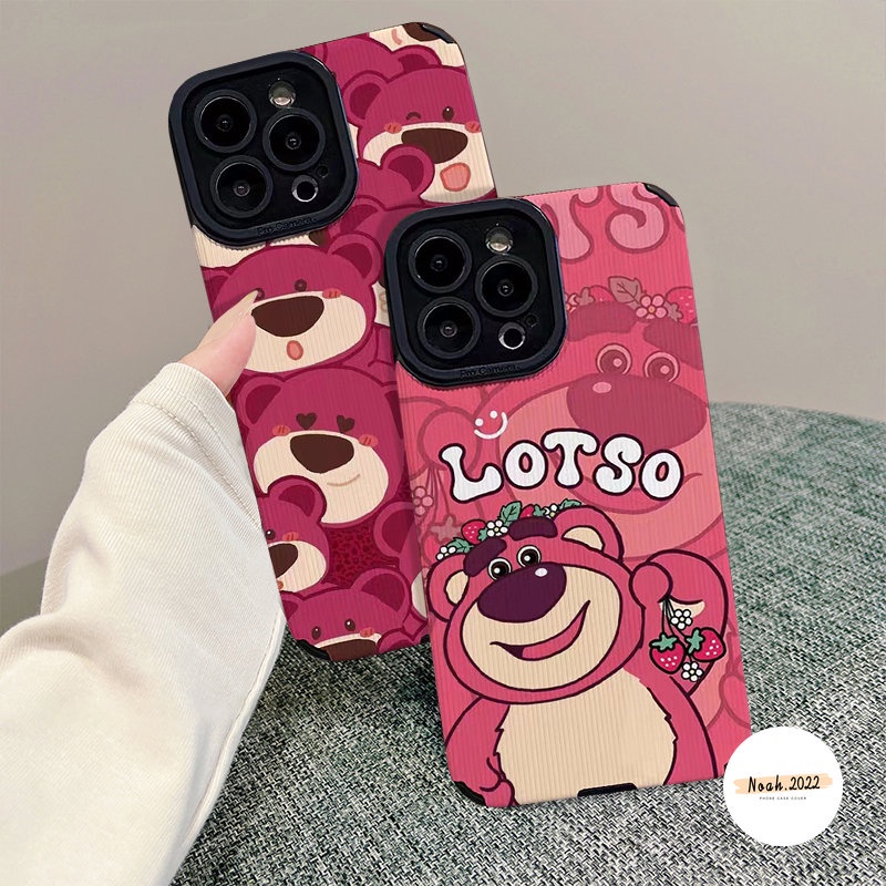 Casing Ponsel Silikon Tekstur Kulit Mewah Lembut Kompatibel Untuk iPhone 7Plus 8Plus 11 Pro MAX XR 12 13 14 Pro MAX X XS MAX Lovely Kartun Cute Manyo Strawberry Bear Shockproof Cover