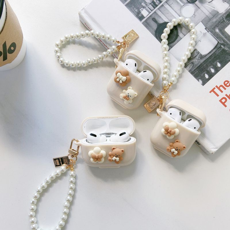 Ins Beruang Lucu Airpods Case Earphone Case Untuk Airpods Pro2 1 3 TPU Lembut Headphone Cover Headset Lengan Earbud Bening Penutup Pelindung Dengan Rantai