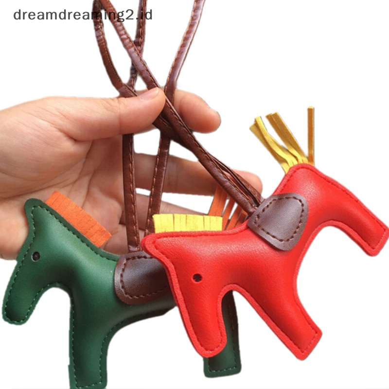 (drea) Handmade PU Leather Keyrings Horse Car Keychain Tas Pesona Liontin Aksesoris//