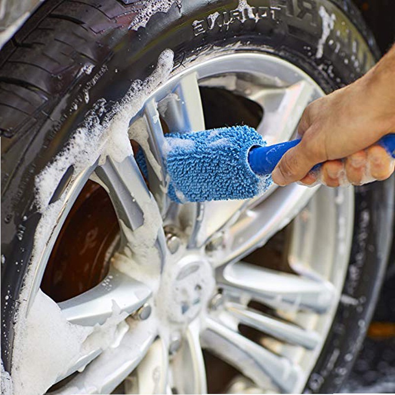 2-piece set/Cuci Mobil Portable Microfiber Wheel Tire Rim Brush Car Wax Sponge Polish Pembersih Mobil Car Wheel Wash with Plastic Cleaner Tools