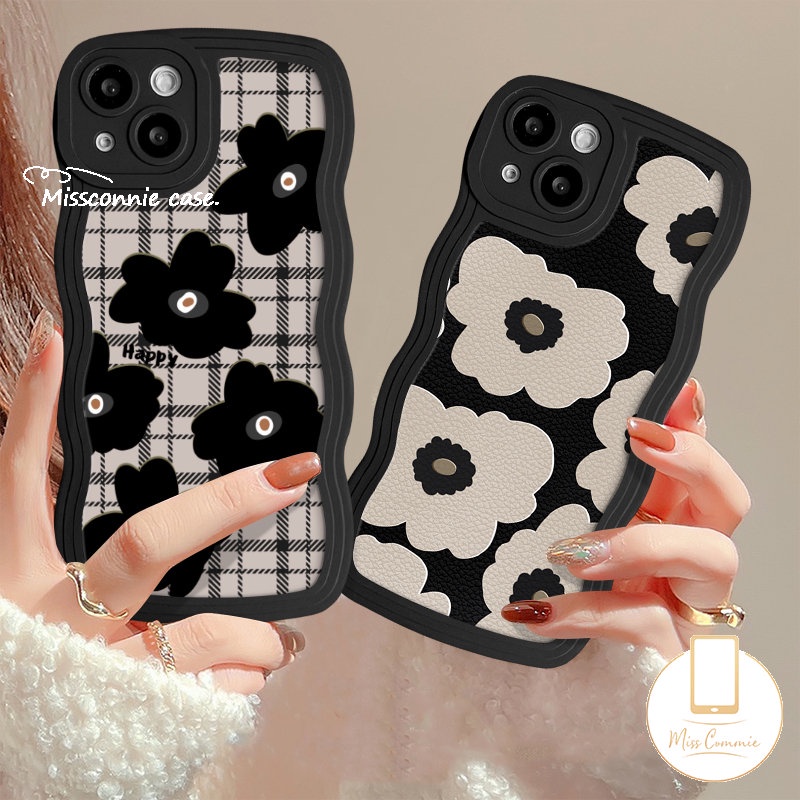 Case Bunga Retro Kotak-Kotak Untuk Realme C53 C55 C35 C25Y C20 C25s C21Y C33 C30 5 6i 5s 10 5i 8i 9i 7 7i 8Pro 8 9 Pro+ C25 C15 C17 C12 C3 C11 C20A Wavy Edge Floral Soft Tpu Sarung