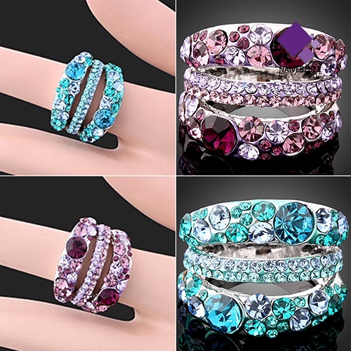 &lt; Naiveblues &gt; Cincin Cubic Zirconia Wanita Paduan Band Berlian Imitasi Kristal Perhiasan Mempesona