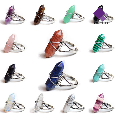 &lt; Naiveblues &gt; Cakra Penyembuhan Wanita Batu Kristal Sintetis Hexagonal Wire Opening Ring