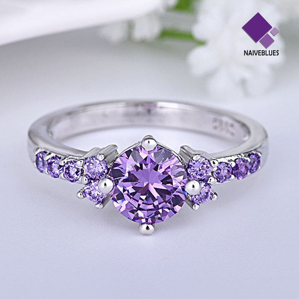 &lt; Naiveblues &gt; Mewah Wanita Faux Amethyst Bertatahkan Jari Cincin Pernikahan Pertunangan Hadiah