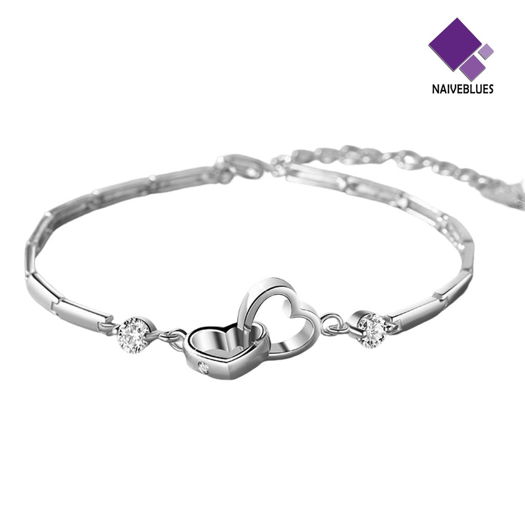 &lt; Naiveblues &gt; Gelang Wanita Warna Solid Halus Berongga Keluar Adjustable Berlian Imitasi Rantai Pernikahan