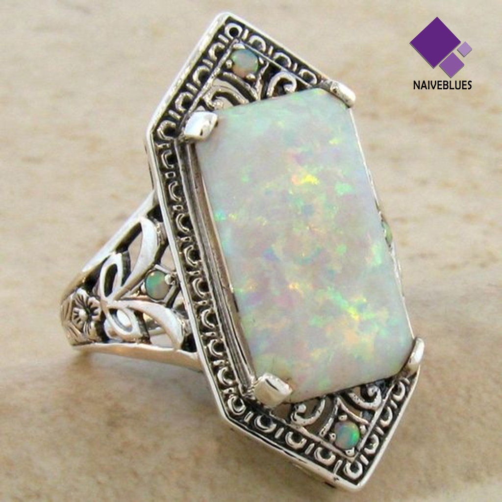 &lt; Naiveblues &gt; Wanita Cincin Persegi Perhiasan Permata Imitasi Vintage Geometris Cincin Hadiah