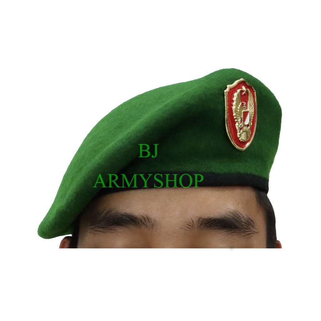 Baret Hijau Camel Merah asli original / baret Suad + Emblem Ekapaksi / Baret ekapaksi Hijau Tni Ad