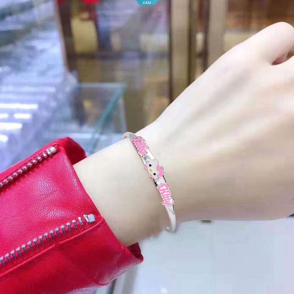 Sanrio Hello Kitty Tembaga Putih Plating Baru Gelang Kartun KT Gelang Orang Tua-Anak Fashion Weet Dan Indah Gelang Hadiah Pacar [ZK]