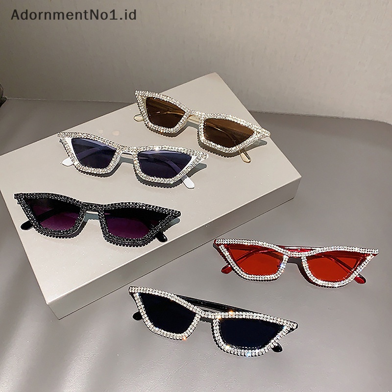 [AdornmentNo1] Fashion Vintage Zirkon Kacamata Hitam Cat Eye Segitiga Frame Sunglasses Eyewear [ID]