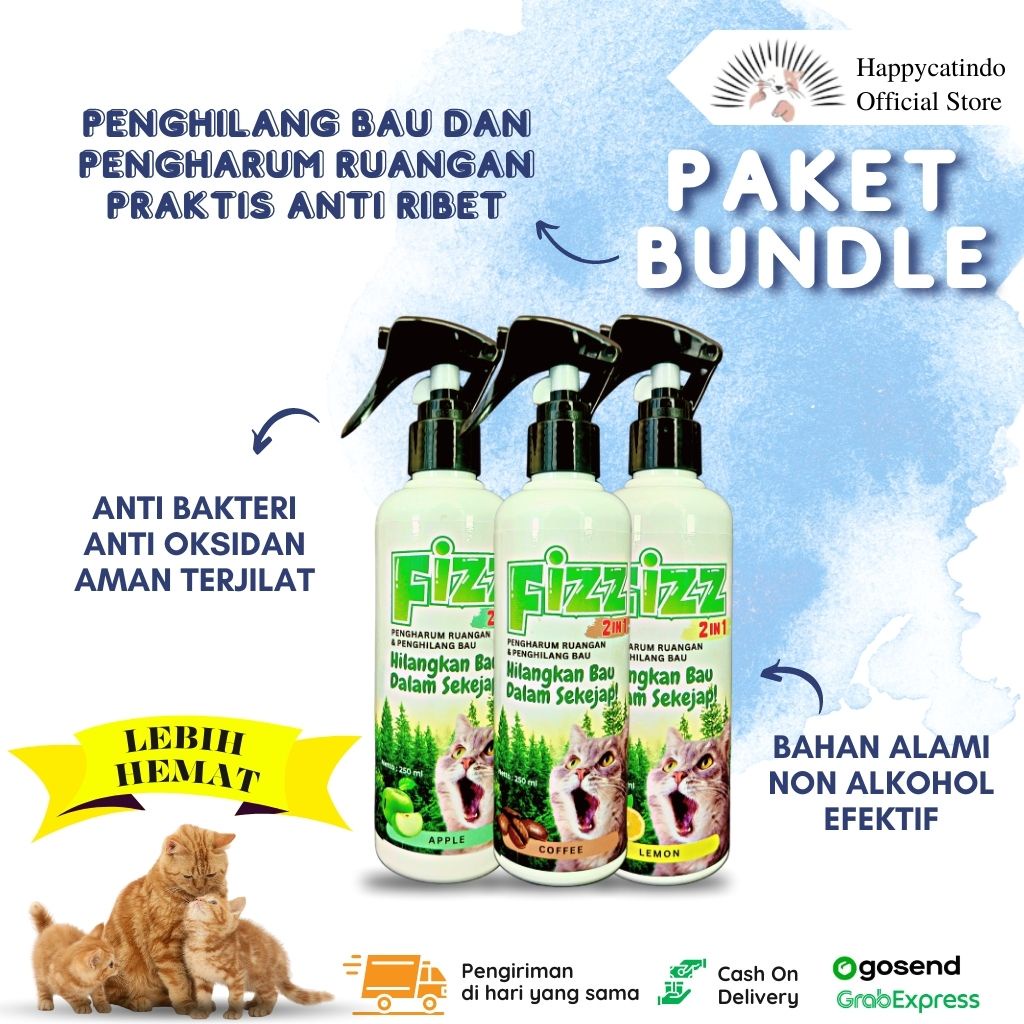 Paket Hemat 3 PCS Penghilang Bau Kotoran &amp; Pengharum Ruangan FIZZ 250 ML Varian Best Seller