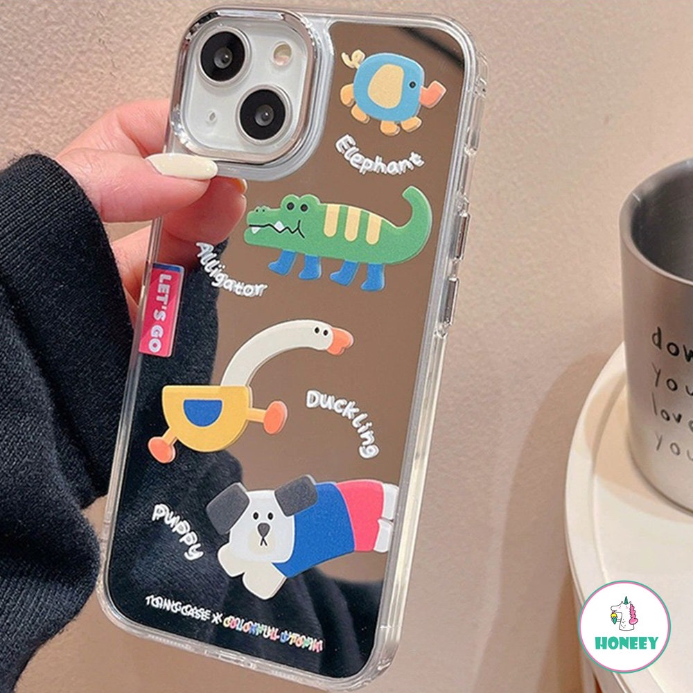 IPHONE Hewan Lucu Kartun Beruang Lucu Huruf Makeup Cermin Casing Ponsel Untuk Iphone14 11 12 13 Pro Max Lembut Penutup Belakang