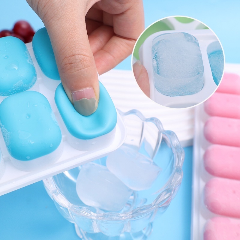 [Unggulan] 14kisi Cetakan Ice Tray Kotak Es Batu Buatan Sendiri Bentuk Es Batu Aksesoris Dapur Alat Cetakan Es Loli DIY Mudah Demoulding Kotak Es Silikon Ice Lattice Dengan Tutup Alas Lembut