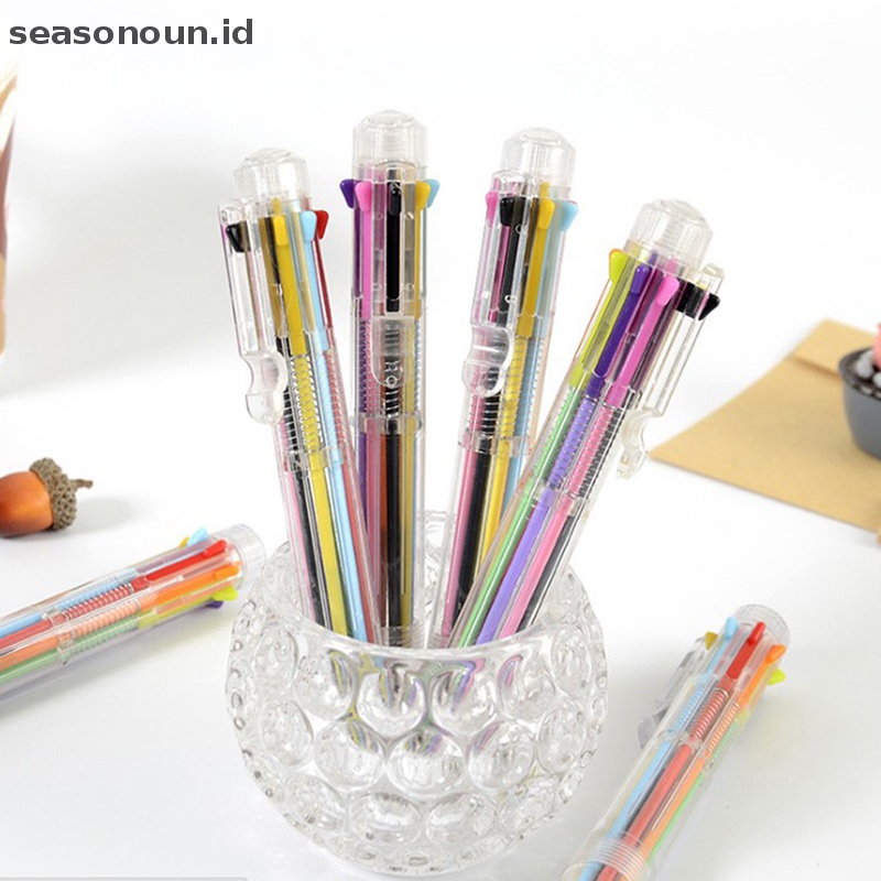 Seasonoun Pulpen Ballpoint Multi Warna 8in1 Bolpoin Ball Point Anak Sekolah Kantor Supply.