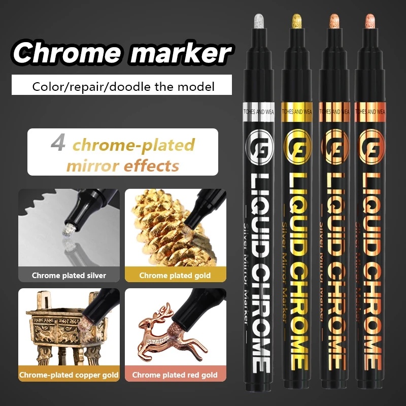 Guangna/high-gloss Chrome Plate Mirror Pen Artis Cat Graffiti Pulpen Permanen Metalik Electroplating Pen DIY Cair Penanda Tanda Tangan Mirror Gold Silver Marker Pen