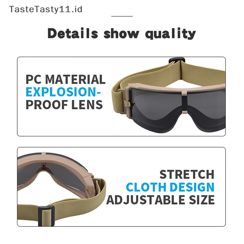 Tastetasty Army Tactical Glasses Kacamata Paintball Shoog Glasses Windproof Military Tactical Goggles Kacamata Perlindungan Anti UV.