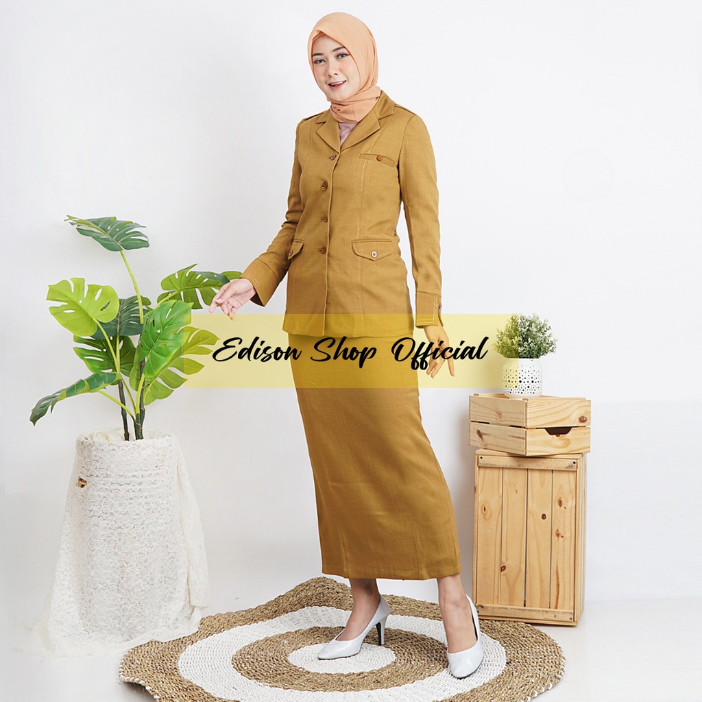 Seragam Blazer PNS PDH ASN Pemda Guru Khaki Tua Muda Rok Celana Wanita Terbaru Tersedia Jumbo Size