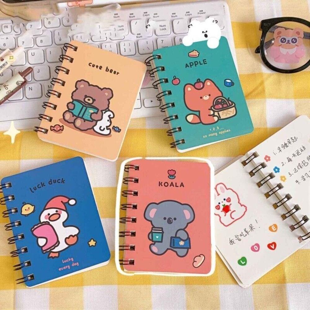 Kertas Buku Koil A7 Kartun Nanas Hardcover Spiral Memo Notepad Belajar Kantor Pocket Notepad Lucu