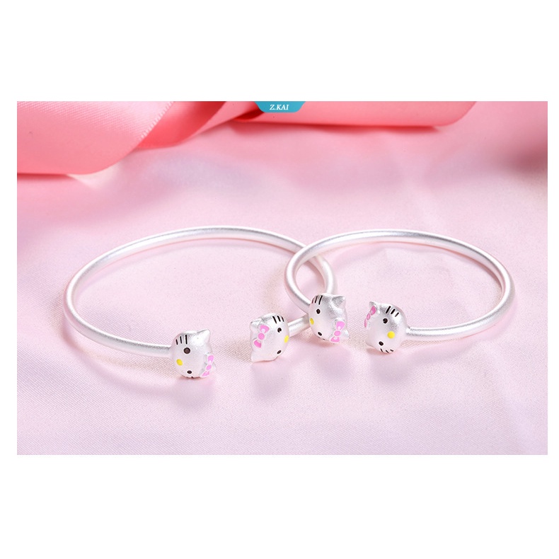 Kawaii Asli Sanrio Hello Kitty 925 Sterling Silver Gelang Kartun Anime Orang Tua-Anak Gelang Pasangan Gelang Gadis Hadiah [ZK]