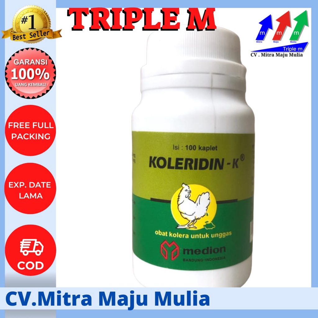 KOLERIDIN K 100 Kaplet - Obat Ayam Burung Diare Hijau Putih Kolera NE Kapsul