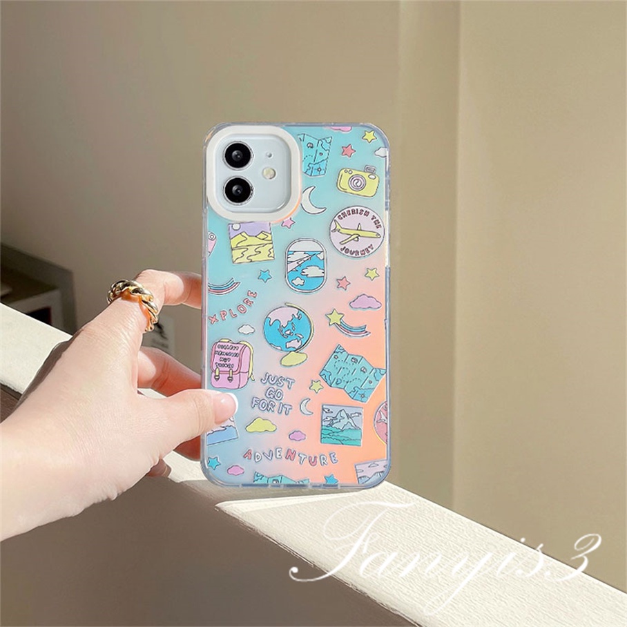 Compatible For IPhone 14 13 12 11 Pro Max X XR Xs Max 8 7 Plus SE 2020 Kompatibel Untuk Kreatif Ruang Planet IMD Laser Gradiasi Ponsel Case TPU Lembut Shockproof Cover Pelindung