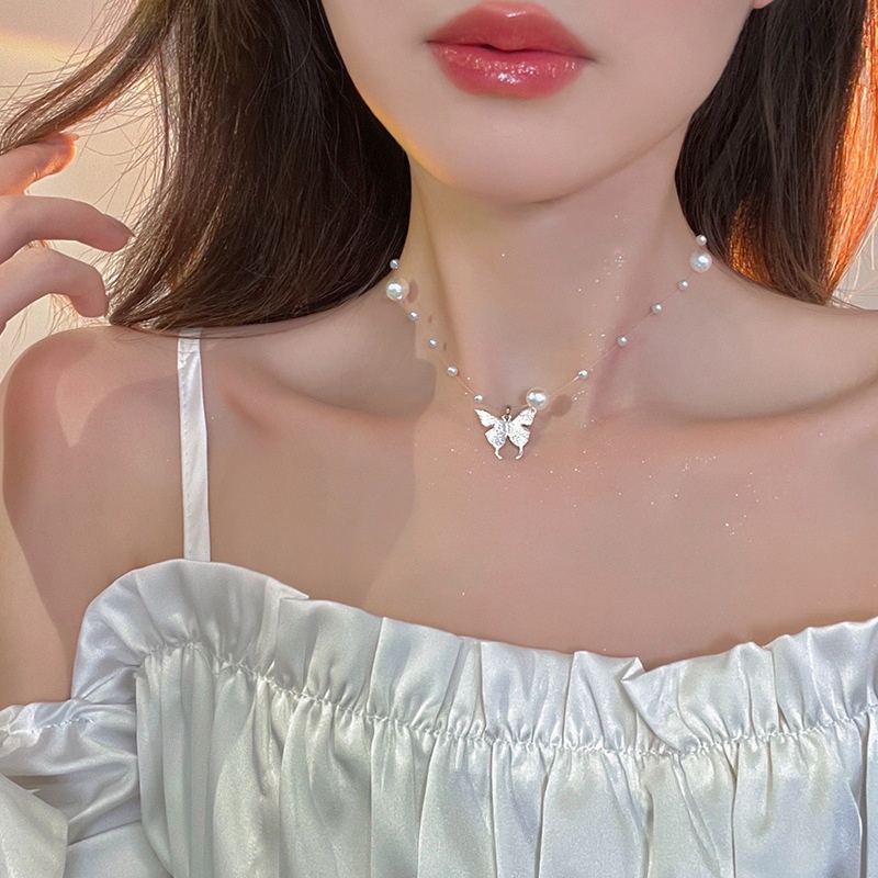 Kalung Kupu-Kupu Mutiara Fashion Alloy Untuk Wanita