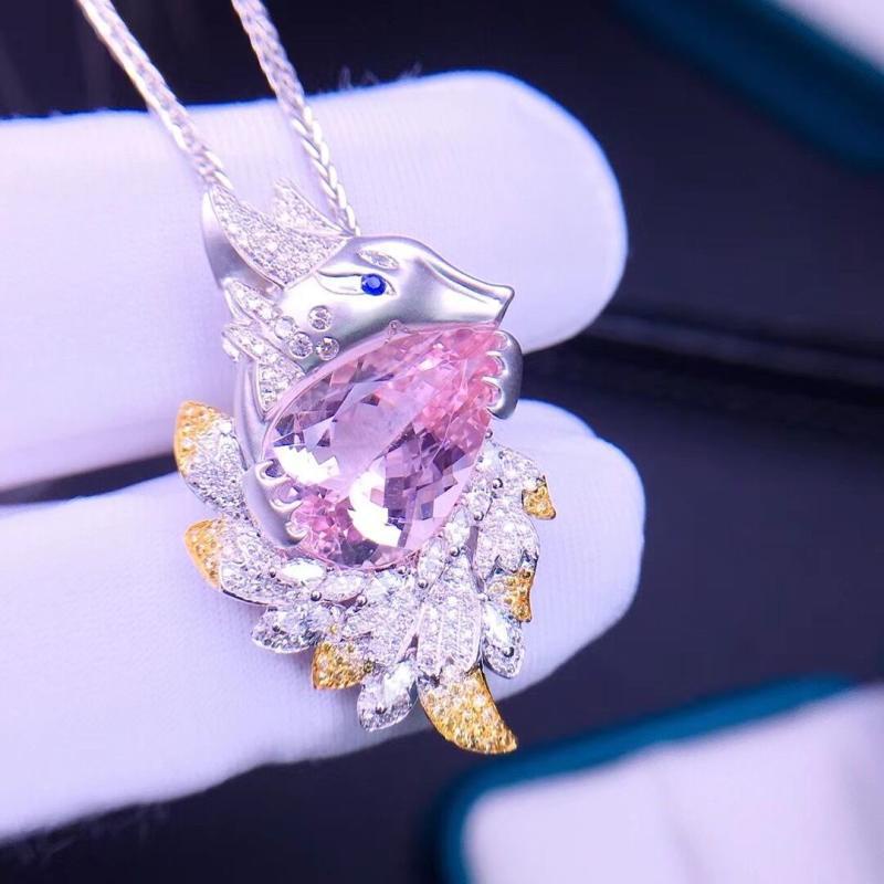 Goldkingdom Fashion Perhiasan Aksesoris Ready Stock Natural Pink Morganite Liontin Super Besar Karat Mewah Sembilan Ekor Rubah Kalung