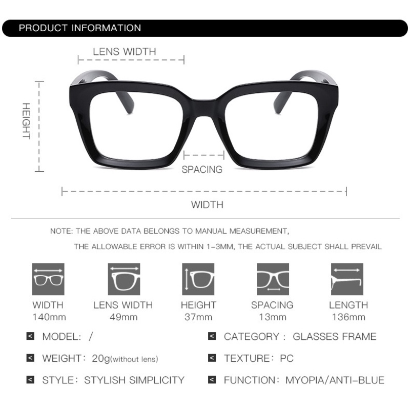 (YUZHU) Oversized Square Frame Candy Colro Lensa HD Kacamata Anti Blue Light Untuk Wanita