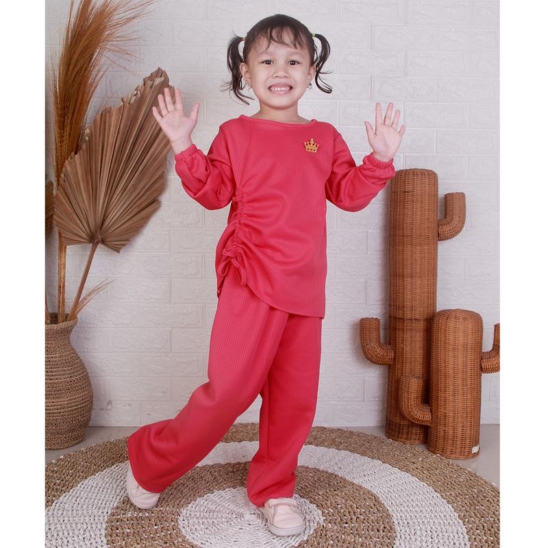 Terbaru- SETELAN ANAK RIANA SERUT  / SET CELANA ANAK SERUT RIB POLOS