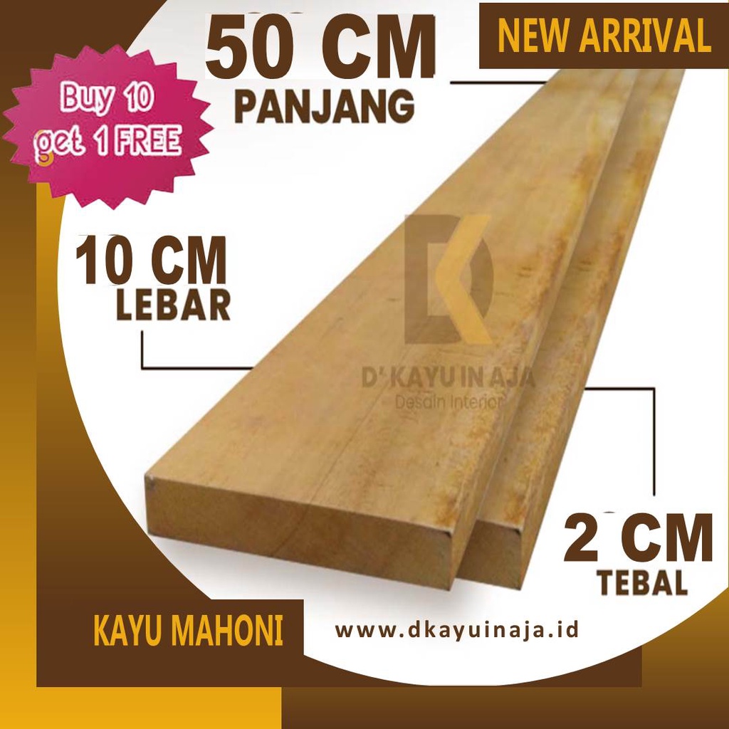 PAPAN KAYU MAHONI UKURAN TEBAL 2CM LEBAR 10CM PANJANG 30CM