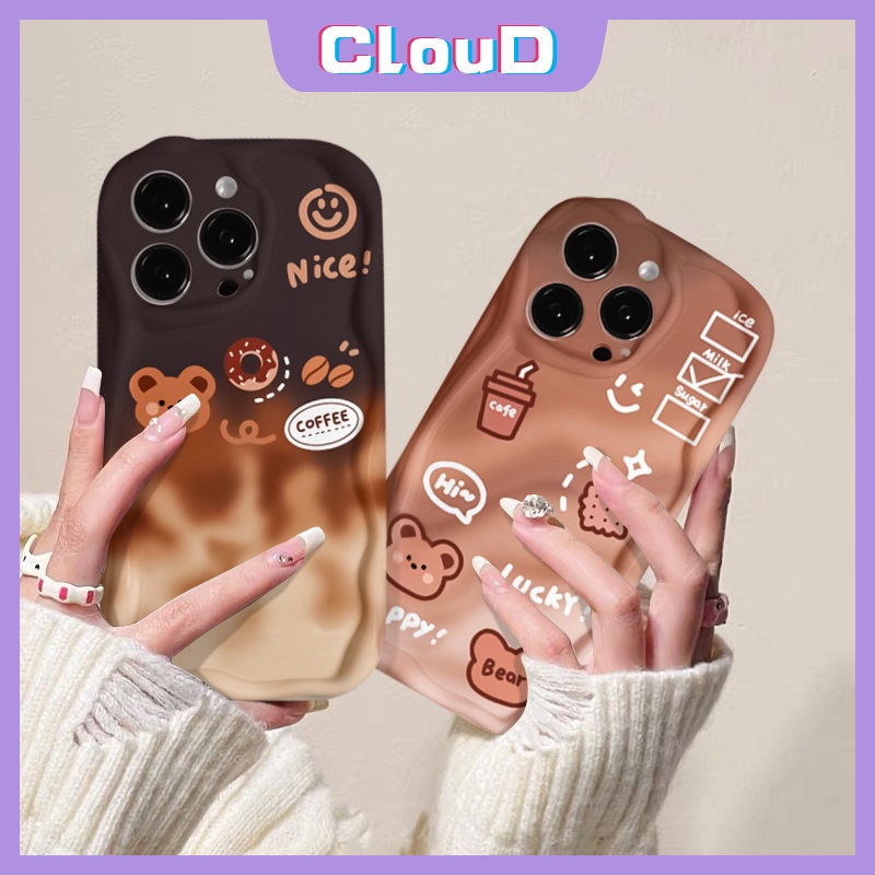 Case Gradasi Beruang Kartun Lucu Untuk Redmi 9A 9a2 10 A1 10C 10A 9T 9C NFC Redmi Note9 10S 8 11 11s 10 10Pro Max POCO M3 3D Wavy Curved Edge Glossy Lembut Tpu Kopi Smiley Cover