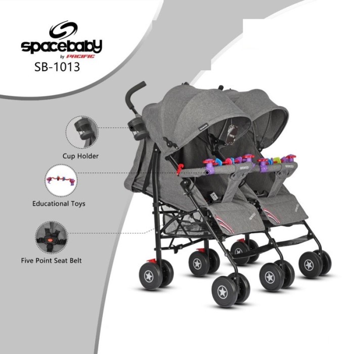 Stroller Space Baby SB1013 Spacebaby Twin Stroler Kereta Bayi Kembar - Abu-abu