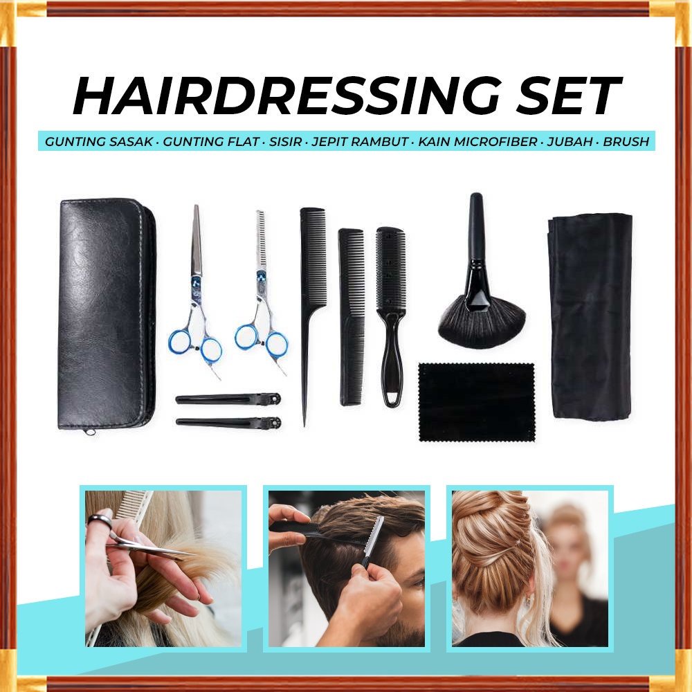 MURAH Aleekit Set Gunting Rambut Sasak & Flat Hairdressing Scissors 10 PCS - MR4017 - Blue MURAH