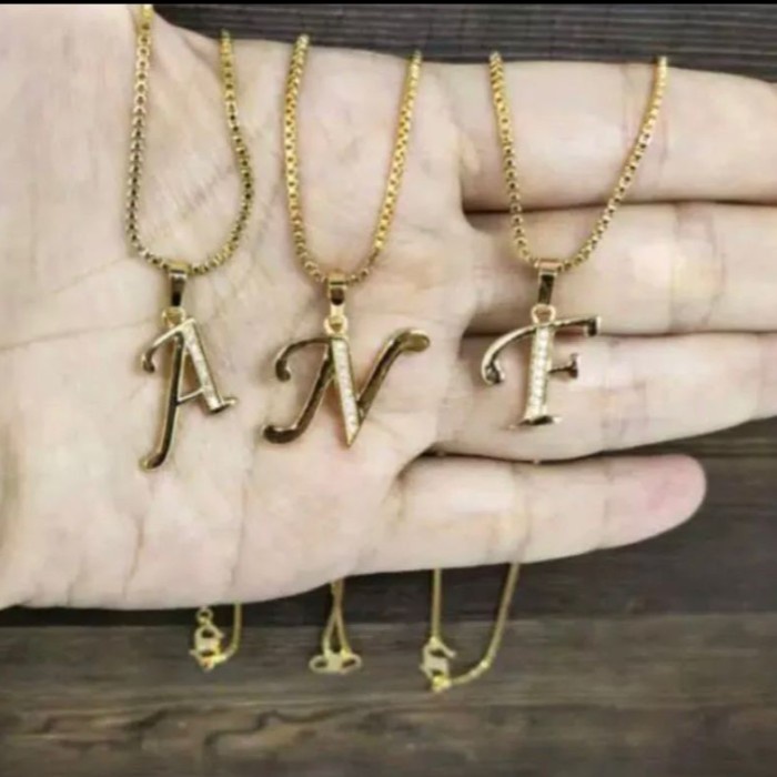 Kalung Huruf Abjad A-Z Inisial Nama Wanita Warna Emas Gold Viral - N