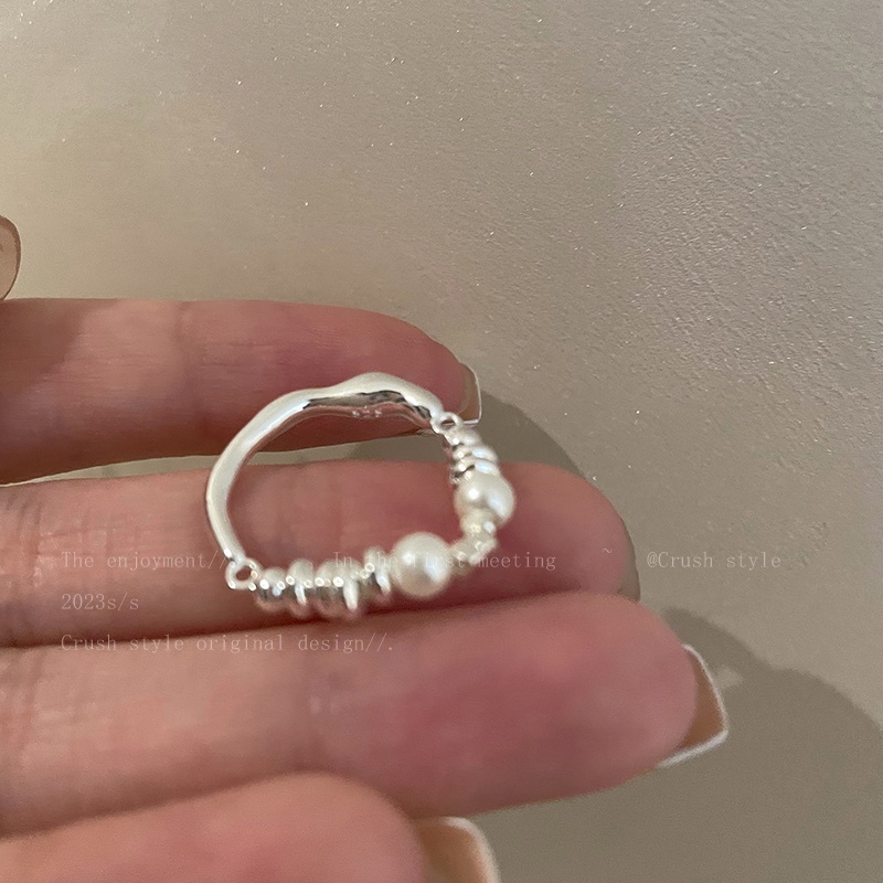 Cincin Mutiara Titanium Tidak Teratur Aesthetics Silver Rings Untuk Wanita Fashion Perhiasan Aksesoris